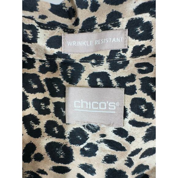 Chicos Wrinkle Resistant Button Up Size 2 or Large  Roll Tab Sleeves Leopard - Picture 5 of 9